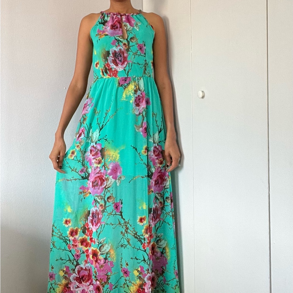 Flower print chiffon maxi dress